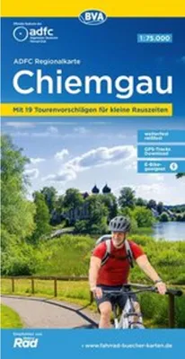 Obrázok produktu pre ADFC regionálna mapa Chiemgau 1:75 000, s návrhmi jednodňových výletov, odolná voči roztrhnutiu a poveternostným vplyvom, vhodná pre e-bicykle, GPS stopy na stiahnutie
