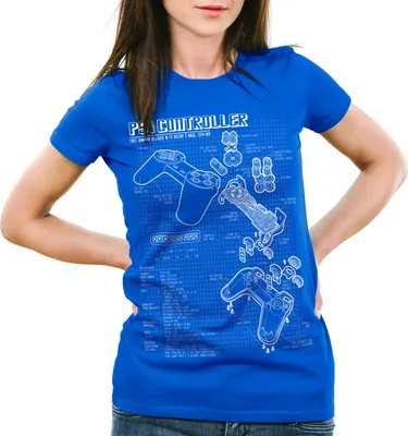 Produktbild von style3 PS1 Controller Blaupause Damen T-Shirt PS gamepad konsole classic gamer, Farbe:Blau, Größe:XS