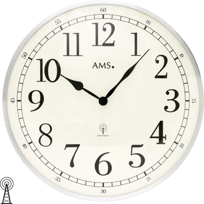 Produktbild von AMS 5606 Wanduhr Funk Funkwanduhr analog silbern rund mit Glas