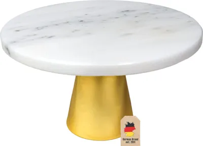 Immagine prodotto di Intirilife alzata per torta con base dorata e piatto in marmo - 20 x 11,3 cm - piatto per torte piatto da portata rotondo per dolci