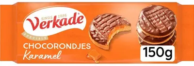 Produktbild von Verkade Chocorondjes Karamel 153g – Knusprige Schokoladenrondjes mit Karamellfüllung