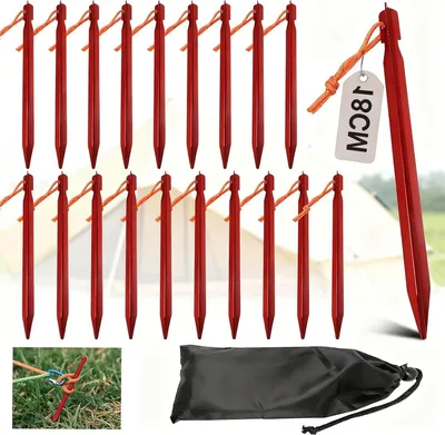Immagine prodotto di Tende - Picchetti per tende - Pali di ancoraggio - Campeggio all'aperto - Corda riflettente - 18 cm, 20 pezzi - Rosso