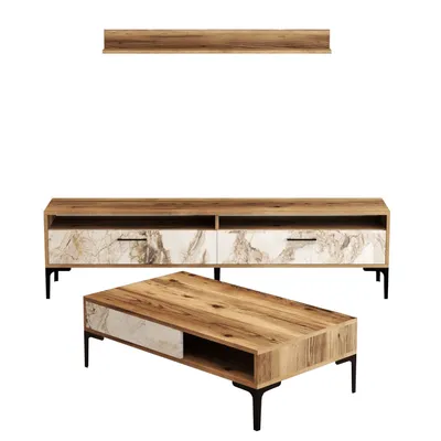 Produktbild von Skye Decor, Istanbul - Walnut, White Marble, Wohnzimmer, Wohnzimmermöbel-Set, Nussbaum, 180 x 47 x 35 cm