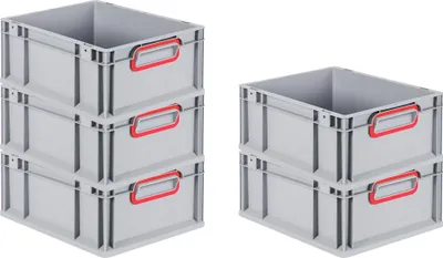 Produktbild von SparSet 5x Eurobox NextGen Color | HxBxT 17x30x40cm | 16 Liter | Griffe rot geschlossen | Glatter Boden | Grau | Eurobehälter, Transportbox, Transportbehälter, Stapelbehälter