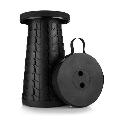 Produktbild von Verbesserter Klapphocker Leicht und noch robuster mit einer Tragfähigkeit von 400 lbs Tragbarer zusammenklappbarer Hocker Einziehbarer Hocker für Camping, Angeln, Wandern, Grillen - Schwarz