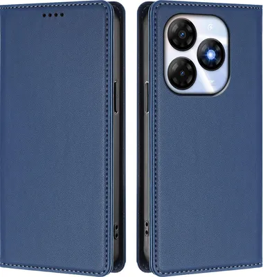 Image de Étui en cuir pour itel P55 4G, étui à rabat magnétique en cuirPolyuréthaneavec support, bleu foncé