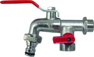Produktbild von Doppelkugelhahn 1/2 Zoll für den Wandanschluss für die Versorgung mit Kalt- oder Warmwasser in Haus und Garten ohne Verwendung als Trinkwasser