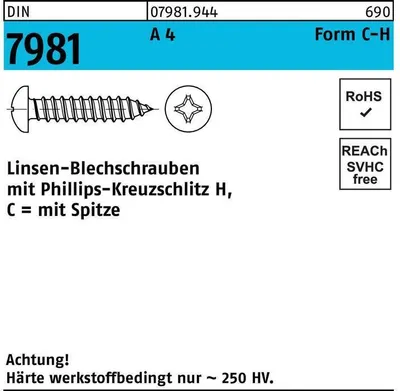 Produktbild von Reyher  Blechschrauben DIN 7981 A 4 3,5 x 38 -C-H A 4 (1000 Stück)