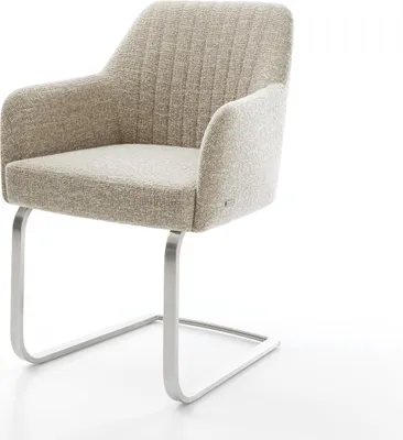 Produktbild von DELIFE Freischwinger Greg-Flex Webstoff Soft Beige Freischwinger flach Edelstahl Taschenfederkern