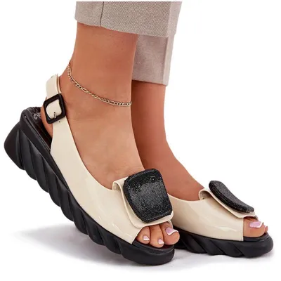 Produktbild von Leder Lackierte Damen Sandalen Auf Keil mit Dekoration Artiker Beige 56C1567 40