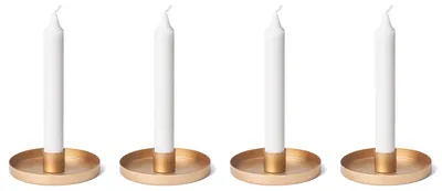 Produktbild von Novaliv 4x Kerzenhalter 9cm Metall Stabkerzenhalter Kerzenteller GOLD Stabkerzen Tafelkerzen Kerzenständer candle holder Kerzenpin Adventskranz weihnachtliche Tischdekoration scandic chic