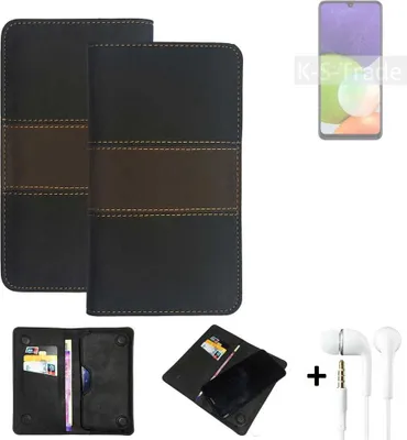 Produktbild von K-S-Trade Handyhülle + Kopfhörer kompatibel mit Samsung Galaxy A22 5G Schutzhülle Walletcase Bookstyle Tasche Schutz Case Hülle Wallet Cover