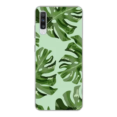 Produktbild von MuchoWow® Handyhülle Schutzhülle Hülle für Samsung Galaxy A70 Blätter - Tropisch - Pastell Silikon Softcase Handy Hülle - Schutzhaube