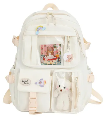 Obrázek produktu pro Kawaii batoh pro dospívající dívky, roztomilý, estetický školní batoh pro druhý stupeň základní a střední školy, béžový