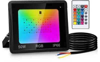Productafbeelding van RGB LED-lampen met afstandsbediening - 50 Watt - LED bouwlamp - RGB-kleurenlamp - Geschikt voor binnen- en buitengebruik
