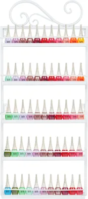 Produktbild von Metall Nagellack Regal Herz mit 5 Metall Ablagen als Rechts Wandregal Aufbewahrung fuer Nagellack oder aetherische oele Nagellackstaender Display (Weiss)