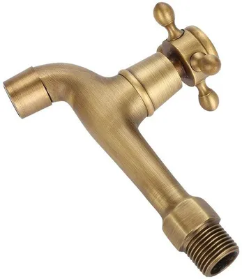 Productafbeelding van Massieve messing muurkraan - Koude waterkraan - Corrosiebestendig - Antiek design - Lengte 12,5 cm - Wandmontage kraan