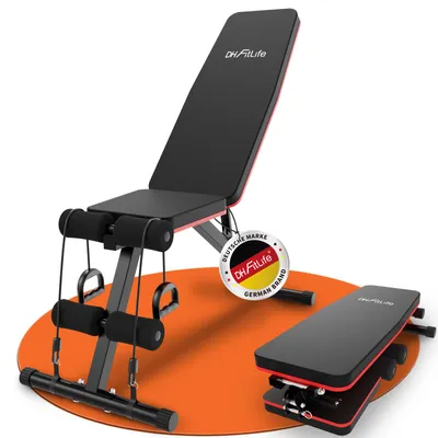 Image de DH FitLife Banc de musculation pliable 8-en-1, Banc réglable et incliné, Idéal pour l’entraînement complet du corps à domicile, Gain de place 80%