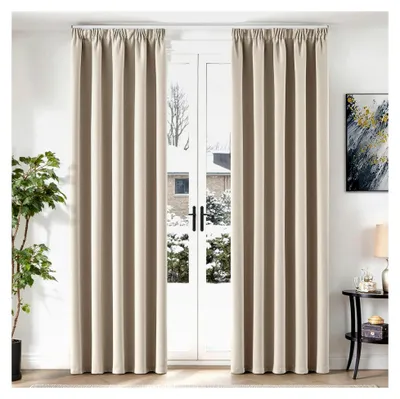Produktbild von Gardinen mit Kräuselband für das Wohnzimmer, blickdicht, Verdunklungsvorhänge, 245x140 cm, 2er Set, moderne Gardinen für Schienensystem, Beige