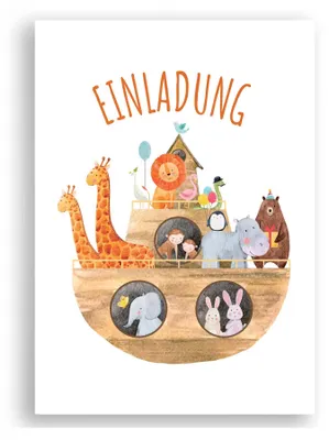 Produktbild von Arche Noah Einladung, 12x Einladungskarten Kindergeburtstag oder Taufe, Klappkarten mit Kraftpapier Umschlägen