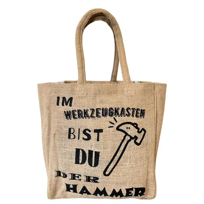 Produktbild von Domelo Flaschenträger mit 6 Fächer. 100% Vegane Bierflaschentasche/ Flaschentasche aus Jute. Lustige Geschenk für Männer. Dosen/ Flaschentasche 9l