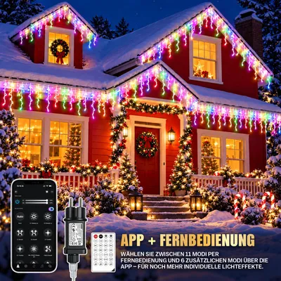 Image de 15 mètres, 600 LED, guirlande lumineuse intelligente, contrôle par application, couleurs RGB, 17 modes, minuterie, fonction de mémoire, extensible, éclairage de Noël, rideau lumineux