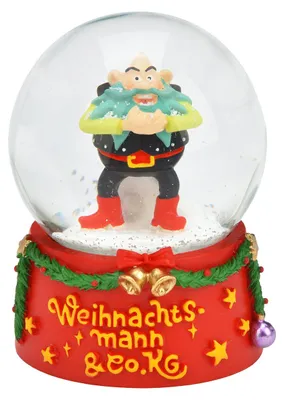 Produktbild von Weihnachtsmann & Co. KG Schneekugel, Schüttelkugel, Glaskugel mit Schnee, Schneekugel Grantelbart aus Glas mit rotem Sockel, Größe L/B/H/Ø Kugel 6,5 x 6,5 x 8,8 cm Ø 6,5 cm.