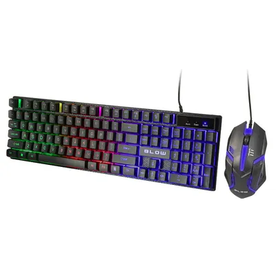 Obrázok produktu pre Klávesnica k PC+myš káblová BLOW TRIGGERI BK RGB podsvietenie