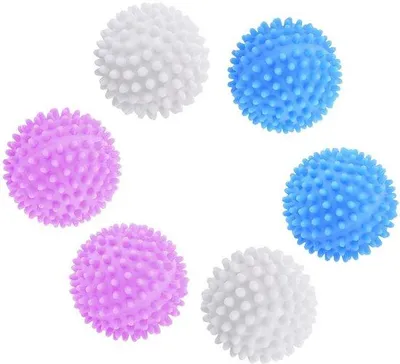 Produktbild von Kunststofftrockner, 6 Waschbeckenkugeln für weiche Kleidung in Waschmaschine und Trockner, weiß/blau/rosa, 4 cm