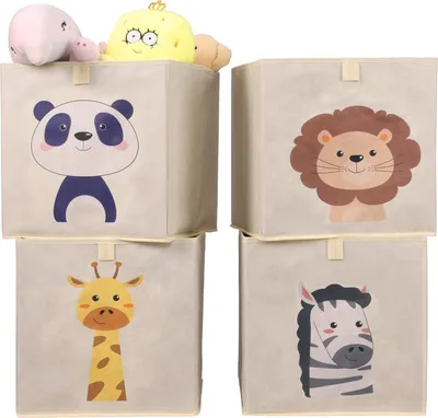 Produktbild von Set aus 4 Tier Spielzeug Aufbewahrungsboxen - Robuste Stoffkörbe für Kinderzimmer - Geeignet für Kallax Regale