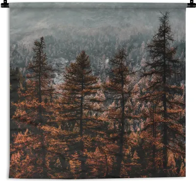 Produktbild von MuchoWow® Wandteppich Wandbehang Bäume - Nebel - Winter 90x90 cm Tapisserie Dekoration Wandtuch - Wandaufhänger