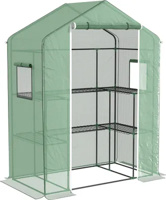 Image de Serre de jardin - serre - 1 porte, 2 fenêtres - étanche - 140×73×190 cm - vert