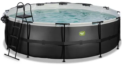 Produktbild von EXIT Black Leather Rahmenpool ø488, Aufstellpool, mit Sandfilteranlage & Überdachung & Wärmepumpe, Rund, Schwarz