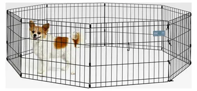 Produktbild von Metall-Hundegehege, klappbar, mit Tür, inklusive Erdspießen, 1,5 m² Spielfläche, 61 cm hoch, schwarz elektrostatisch beschichtet.