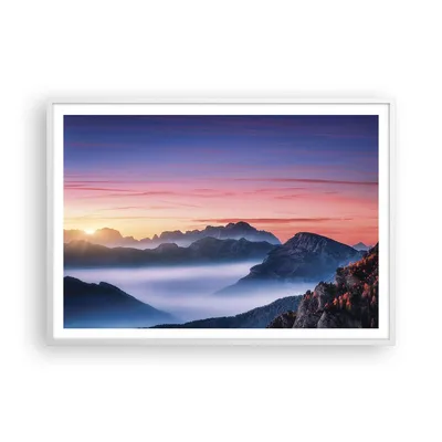 Produktbild von Gerahmtes Poster - Weißer Rahmen - Westen Sonne Berge - 100x70 cm - Wand Bild - Wanddeko - Wandbilder - Kunstposter - Wandposter - Bilderrahmen - Bilder - Kunstdruck - P2WAA100x70-4525