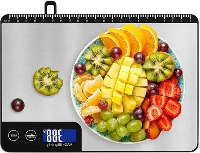 Zdjęcie produktu dla Cyfrowa waga kuchenna - Elektroniczna waga stołowa - Precyzyjne ważenie - Duża platforma ze stali nierdzewnej - Pojemność 15 kg - Srebrna