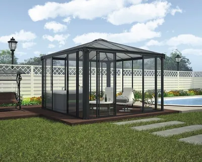 Image de Gazebo tonnelle fermée 17.78m² gris anthracite - Palram - 704745 - ledro 3600