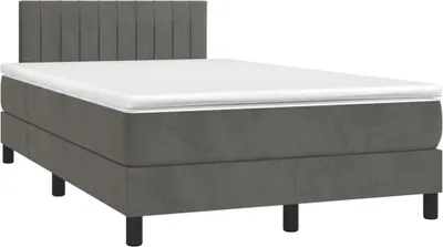 Imagen del producto de Cama con somier y colchón, color gris oscuro, 120x190 cm, tapizada en terciopelo