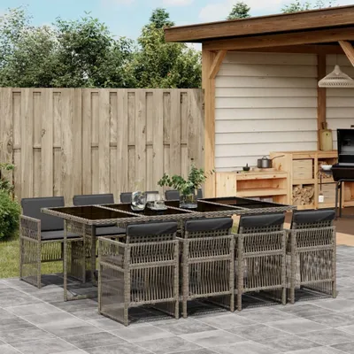 Produktbild von Stabli Möbel Gartenmöbel Set Balkonmöbel-Set 9-tlg. Garten-Essgruppe mit Kissen Grau Poly Rattan - Gartenmöbelgarnituren CC4042008 4parcel