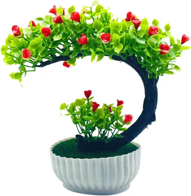 Produktbild von gefälschte Bonsai romantisch ohne Wasserplastik Schöne künstliche Blumenbonsai mit Topfgartenzubehör-Rot