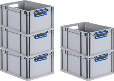 Produktbild von SparSet 5x Eurobox NextGen Color | HxBxT 22x30x40cm | 20 Liter | Griffe blau offen | Glatter Boden | Grau | Eurobehälter, Transportbox, Transportbehälter, Stapelbehälter