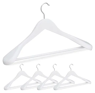 Productafbeelding van Relaxdays Set van 5 kledinghangers, brede schouder, 360° draaibare haak, broekhouder, houten kledinghangers, wit