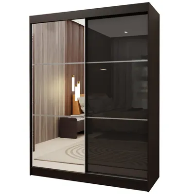 Produktbild von BEAUTYSOFA | Schwebetürenschrank VIVA 160 cm Kleiderschrank Schwarz mit Spiegel, Schiebetürenschrank Schlafzimmer