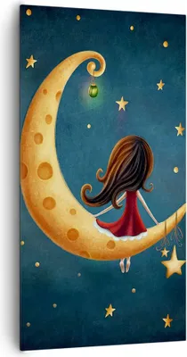 Produktbild von Bild auf Leinwand - Leinwandbild - Einteilig - Kinder Mädchen Mond - 65x120cm - Wand Bild - Wanddeko - Wandbilder - Leinwanddruck - Bilder - Wanddekoration - Leinwand bilder - Wandbild - PA65x120-4683