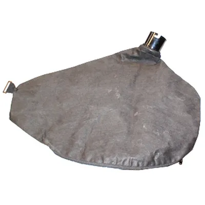 A gray fabric bag with a black nozzle attachment, isolated on a white background.