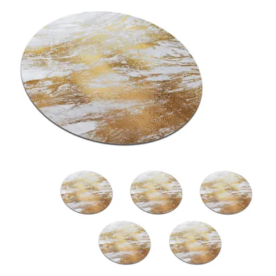 Obrázek produktu pro KitchenYeah® Skleněné podtácky kulaté sada 6 mramorových - vzor - zlatý - bílý 10x10 cm Podtácky na sklenice - Podtácky na nápoje - Chrániče stolů - Podtácky na šálky Stolní barové sklo