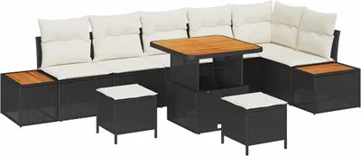 Image de vidaXL Ensemble de canapé de jardin avec coussins 9 pcs noir poly rotin