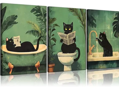 3 Katzen-Badezimmerbilder, 30x40 cm, Retro-Leinwanddrucke, lustig