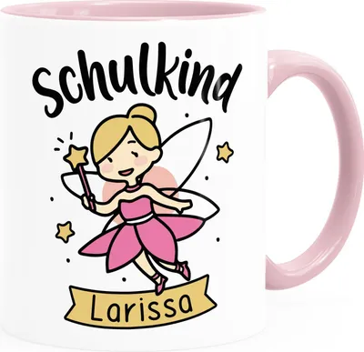 Produktbild von Kindertasse Schulkind Wunschname Geschenk zur Einschulung für Mädchen personalisiert SpecialMe® inner-rosa Keramik-Tasse