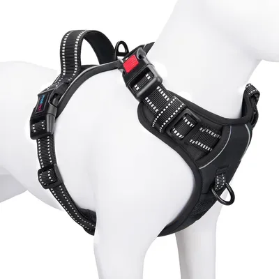 Productafbeelding van Hondentuig zonder trekken voor kleine honden, reflecterend, verstelbaar, met handgreep, 2 ringen, 3 gespen, zwart, maat S